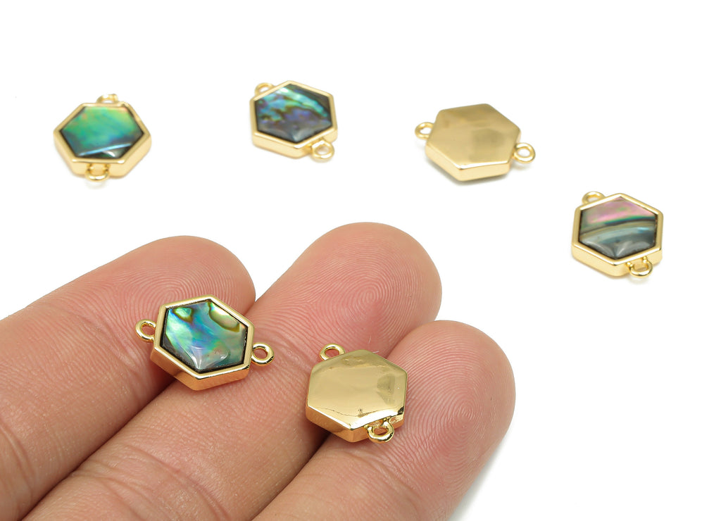 Brass Hexagon Connectors - Synthetic Abalone Shell Connector - 18K Real Gold Plated Brass - For Bracelet - 15.8x12.57x4mm - RGP4609 - DOMEDBAZAAR
