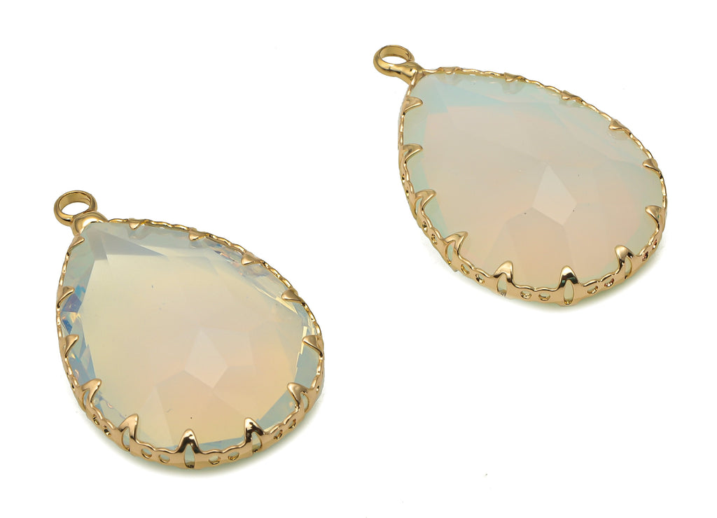Pearl White Teardrop Glass Earring Charms - White Crystal Drop Pendant Charm - Gold Plated Charms - Modern Jewelry-30.6x18.8x9.32mm- GS1151A - DOMEDBAZAAR