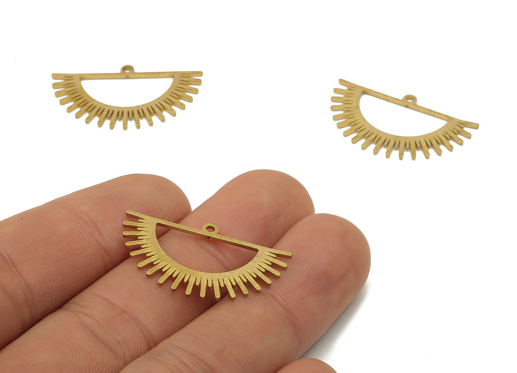 Raw Brass Semi Circle Sun Cutout Earring Charms - Brass Semi Half Moon Pendant - Jewelry Making Supplies - 29.73x17.46x0.85mm - PPA4031 - DOMEDBAZAAR
