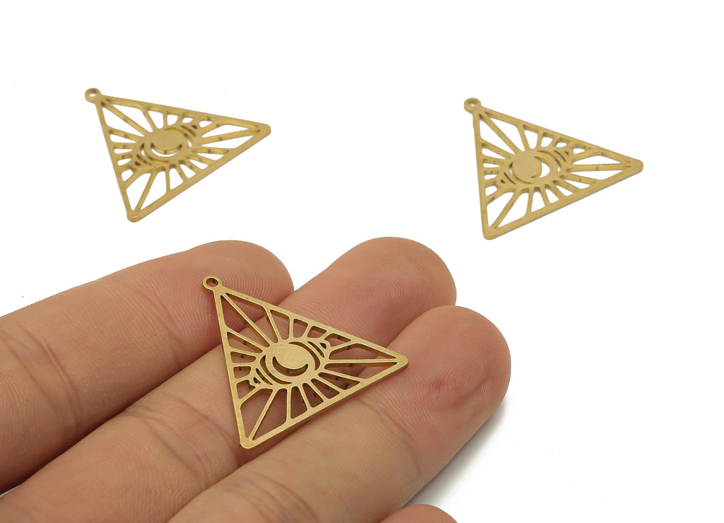Raw Brass Triangle Eye Web Earrings - Brass Crescent Cutout Pendant - Laser Cut Charms - Geometric Charms - 27.68x26.3x0.83mm- PPA4201 - DOMEDBAZAAR