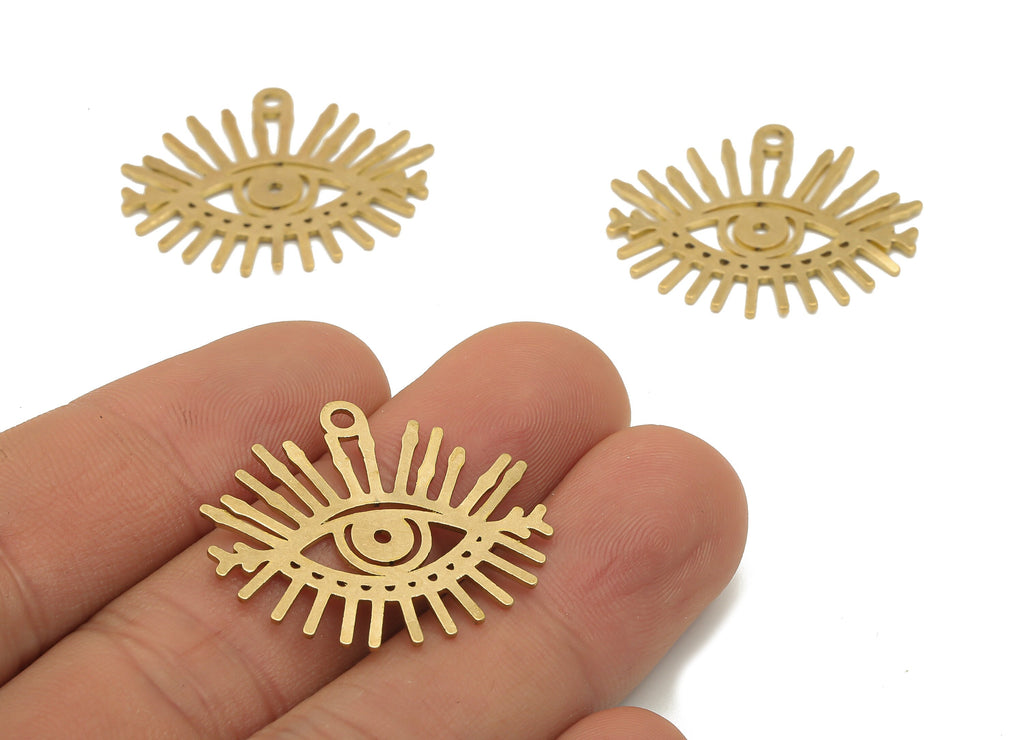 Brass Eye Charm - Raw Brass Eyelash Cutout Earring Charm - Laser Cut Pendant - DIY Making Charm - 29.75x25.65x0.75mm - PPA4211 - DOMEDBAZAAR