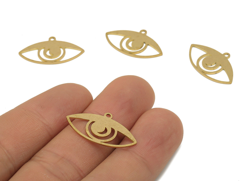 Brass Eye Charms - Raw Brass Cutout Earrings Charm - Laser Cut Pendant - DIY Making Charm - Jewelry Supplies - 24.82x14.52x0.67mm - PPA4218 - DOMEDBAZAAR