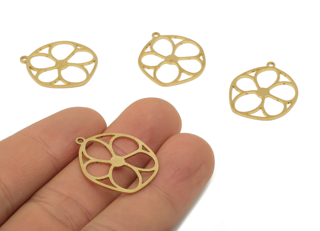 Raw Brass Flower Earrings Charms - Flower Circle Leaf Cutout Pendant Charm - Laser Cut Charms - Daisy Charm - 24.82x21x0.66mm - PPA4274 - DOMEDBAZAAR