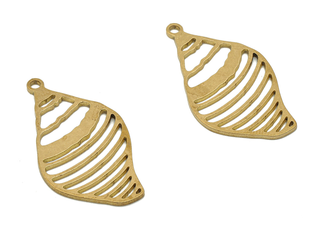 Brass Shell Earrings Charm - Raw Brass Sea Shell Leaf Cutout Pendant - Earring Findings - Jewelry Supplies - 29.92x16.97x0.8mm - PPA4281 - DOMEDBAZAAR