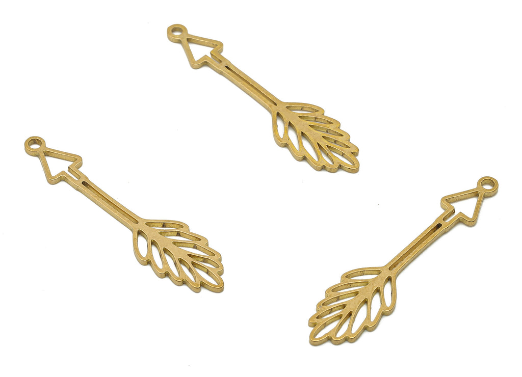 Brass Arrow Wing Earring Charms - Raw Brass Leaf Arrow Cutout Pendant - Laser Cut Charms - Drop Earring Charm - 35.76x8.24x0.88mm - PPA4393 - DOMEDBAZAAR