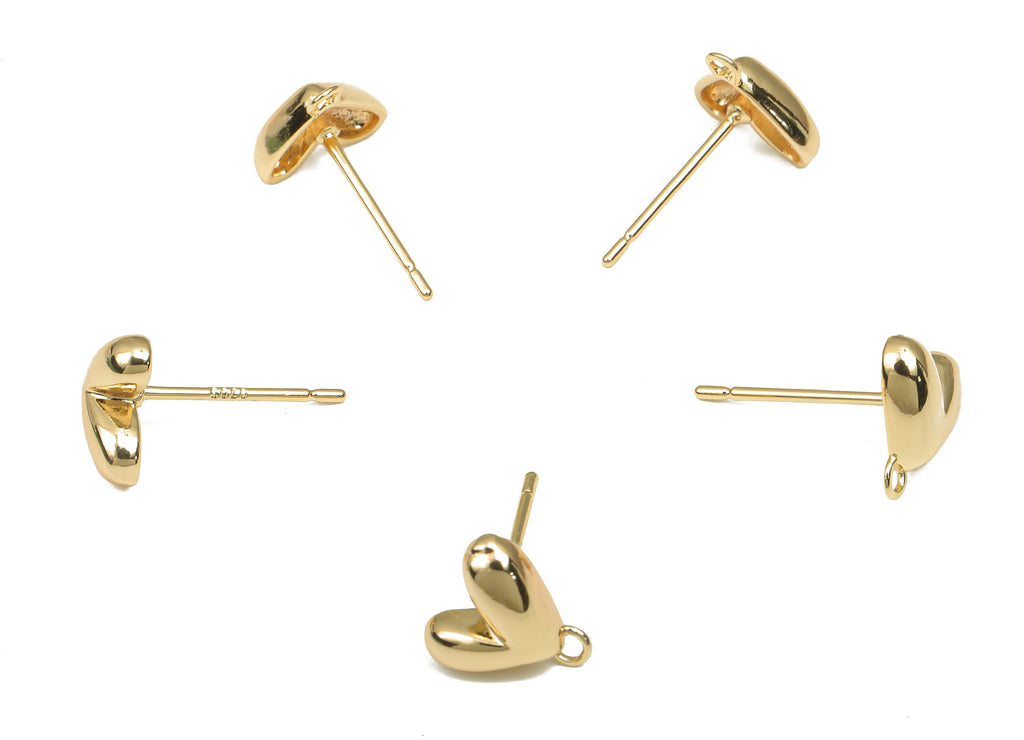 Brass Mini Heart Stud Earrings With Loop - 18K Real Gold Plated Heart Posts - Dainty Earrings - Earring Post - 8.47x8.33x2.84mm - RGP4686 - DOMEDBAZAAR
