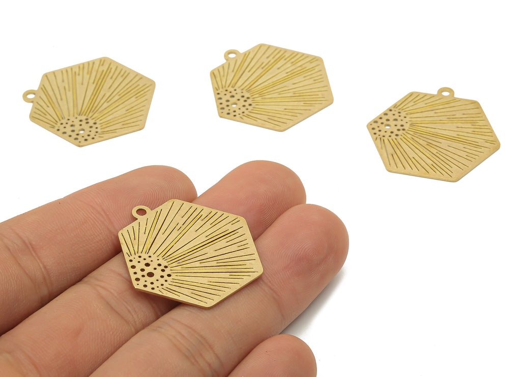 Brass Hexagon Space Planet Charms - Raw Brass Hexagon Meteor Flower Cutout Earrings Charm - Laser Cut Charms - 29.86x29.16x0.66mm - PPA4456 - DOMEDBAZAAR