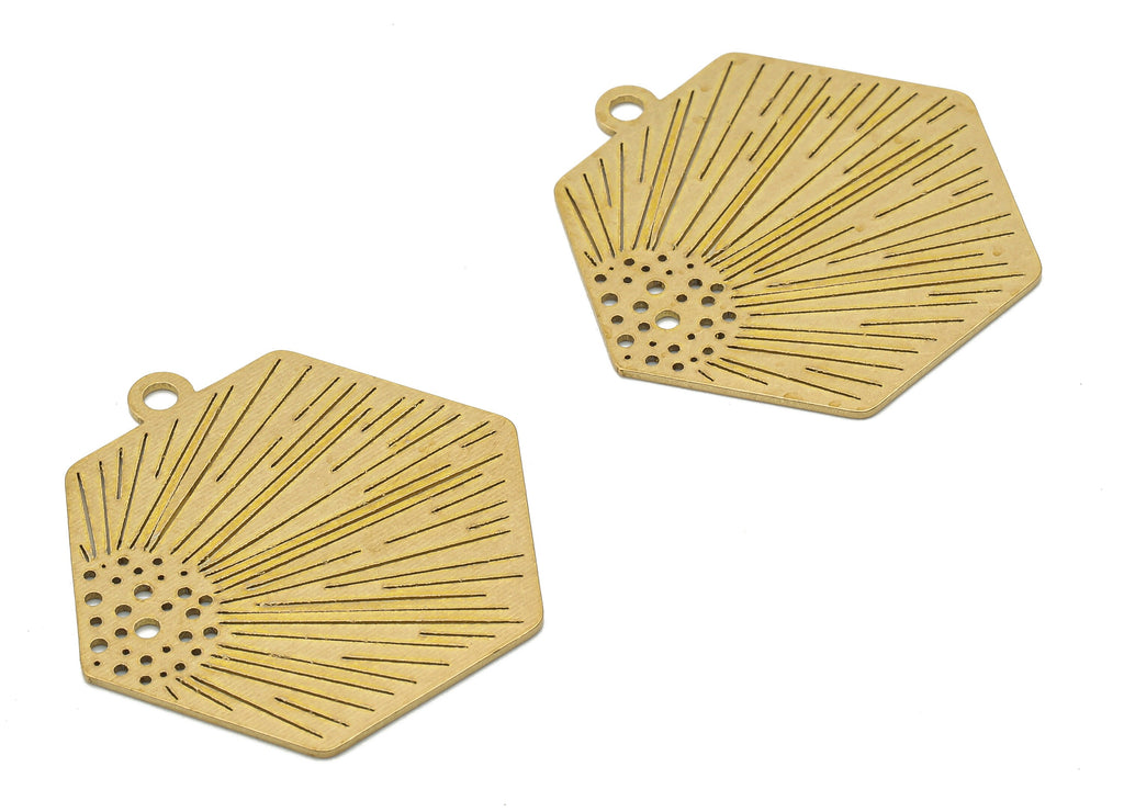Brass Hexagon Space Planet Charms - Raw Brass Hexagon Meteor Flower Cutout Earrings Charm - Laser Cut Charms - 29.86x29.16x0.66mm - PPA4456 - DOMEDBAZAAR