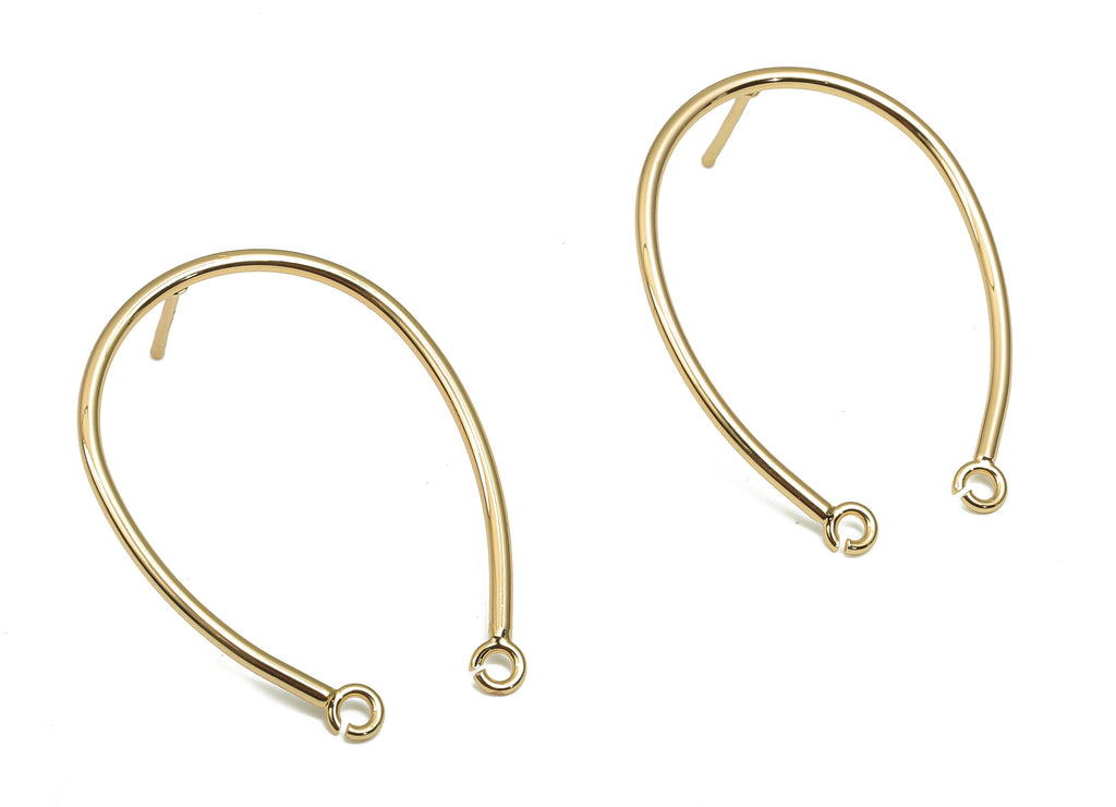 Gold Horseshoe Stud Earrings With 2 Loops - U Ear Posts - Simple Ear Wire - 18K Real Gold Plating Connector - 24.48x20.69x1.2mm-  RGP4713 - DOMEDBAZAAR