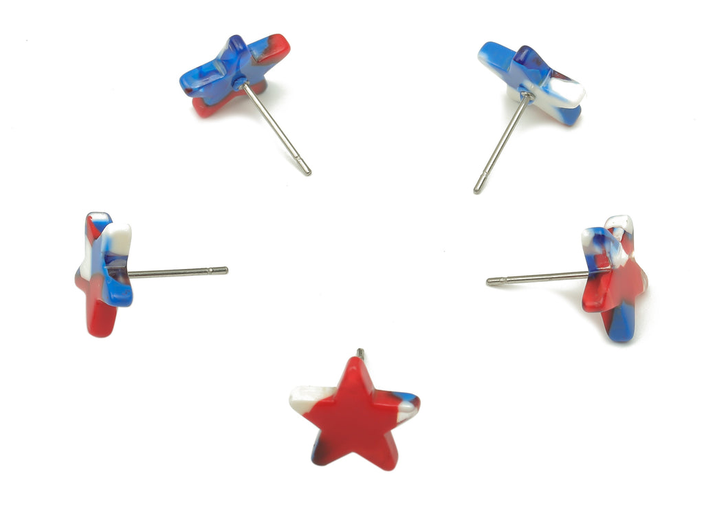 Acetate Mini Star Earring Post - Acetate Star Earring Stud - American Flag Colors - Color Code: A73 - 11.9x11.9x2.8mm - AC1138-A73 - DOMEDBAZAAR