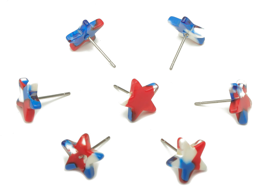Acetate Mini Star Earring Post - Acetate Star Earring Stud - American Flag Colors - Color Code: A73 - 11.9x11.9x2.8mm - AC1138-A73 - DOMEDBAZAAR