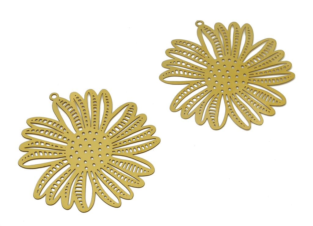 Brass Sunflower Dots Earrings Charm - Raw Brass Filigree Sunflowers Spots Pendant - Earring Findings - 47.46x42.83x0.27mm - JJA4712 - DOMEDBAZAAR