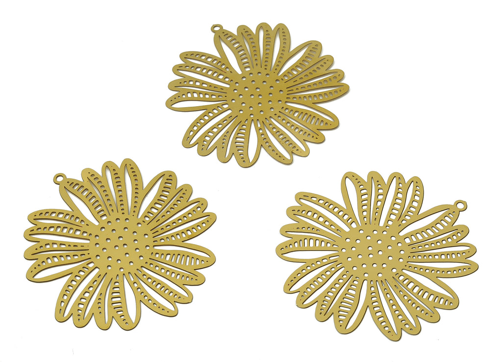 Brass Sunflower Dots Earrings Charm - Raw Brass Filigree Sunflowers Spots Pendant - Earring Findings - 47.46x42.83x0.27mm - JJA4712 - DOMEDBAZAAR