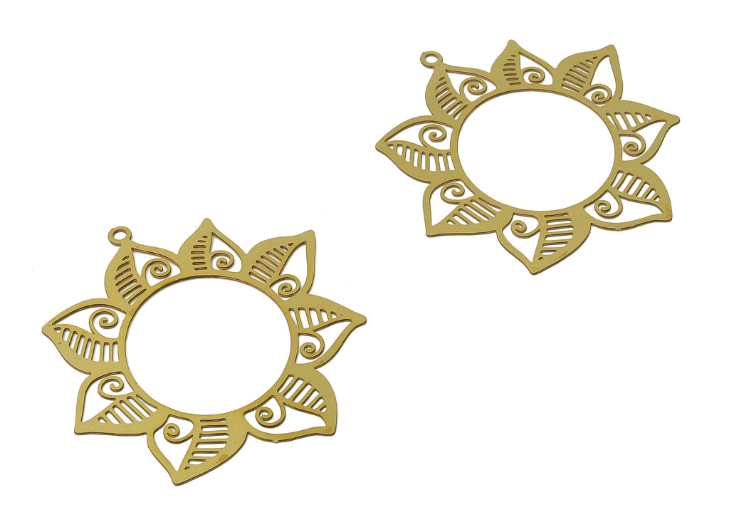 Brass Sunflower Earrings Charm - Raw Brass Filigree Sunflower Pendant - Earring Findings - Jewelry Supplies - 43.12x38.32x0.27mm - JJB7089 - DOMEDBAZAAR