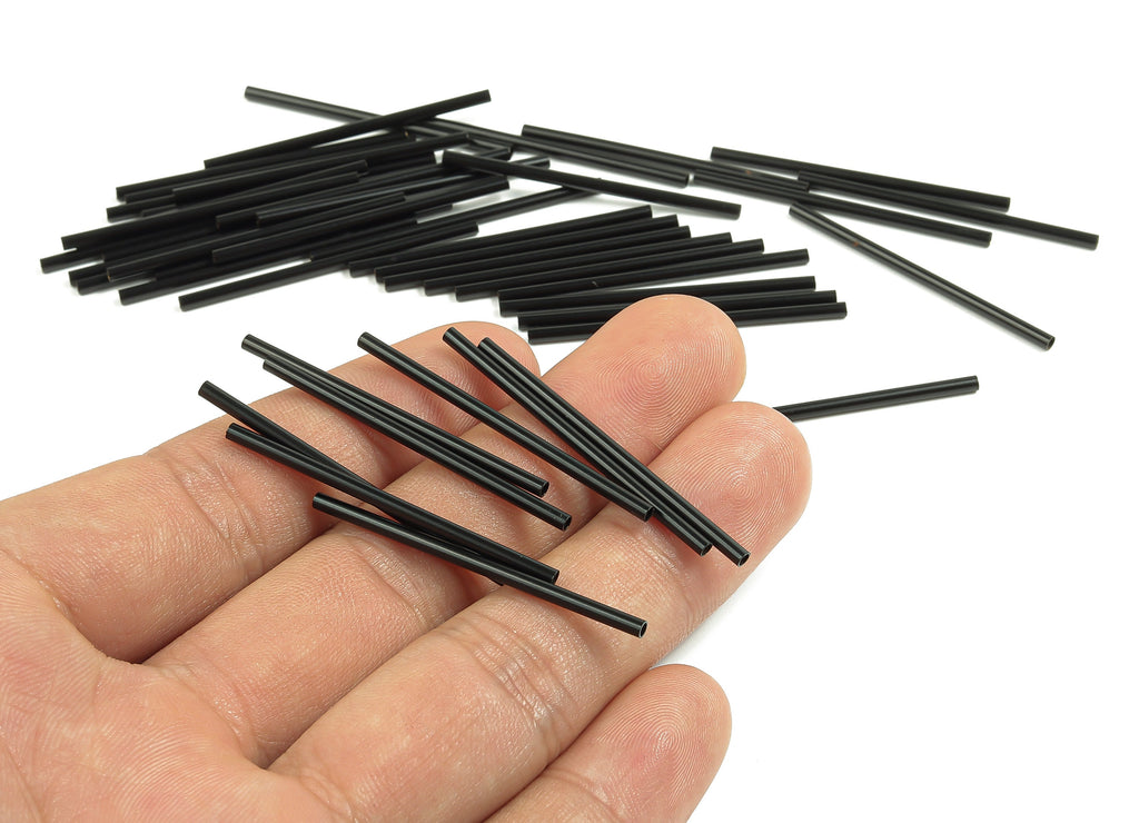 Matte Black Himmeli Tubes - Raw Brass Round Himmeli DIY Tube Beads - Circle Pipes for Geometric - For Air Plants - 2x0.2x40mm - PP4568B-40 - DOMEDBAZAAR