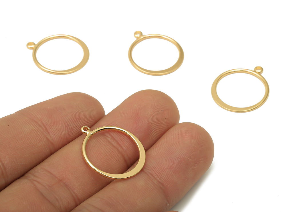 Brass Circle Earrings Charms - Brass Round Gold Hammered Hoop Pendant - 18K Real Gold Plating - For Necklace - 21.66x18.23x1.42mm - RGP5070 - DOMEDBAZAAR