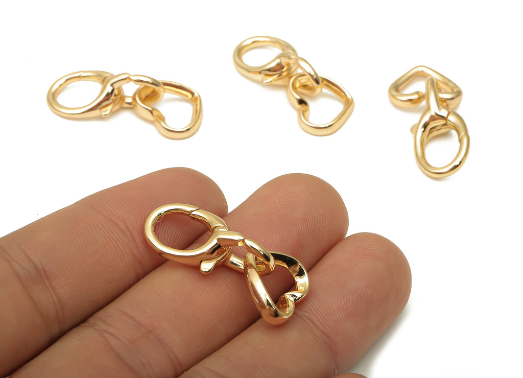 Brass Heart Earring Clasp - Brass Round Clasp - Brass Parrot Heart Clasp - 18K Real Gold Plated Brass - 32.16x11.27x1.95mm -RGP5076 - DOMEDBAZAAR