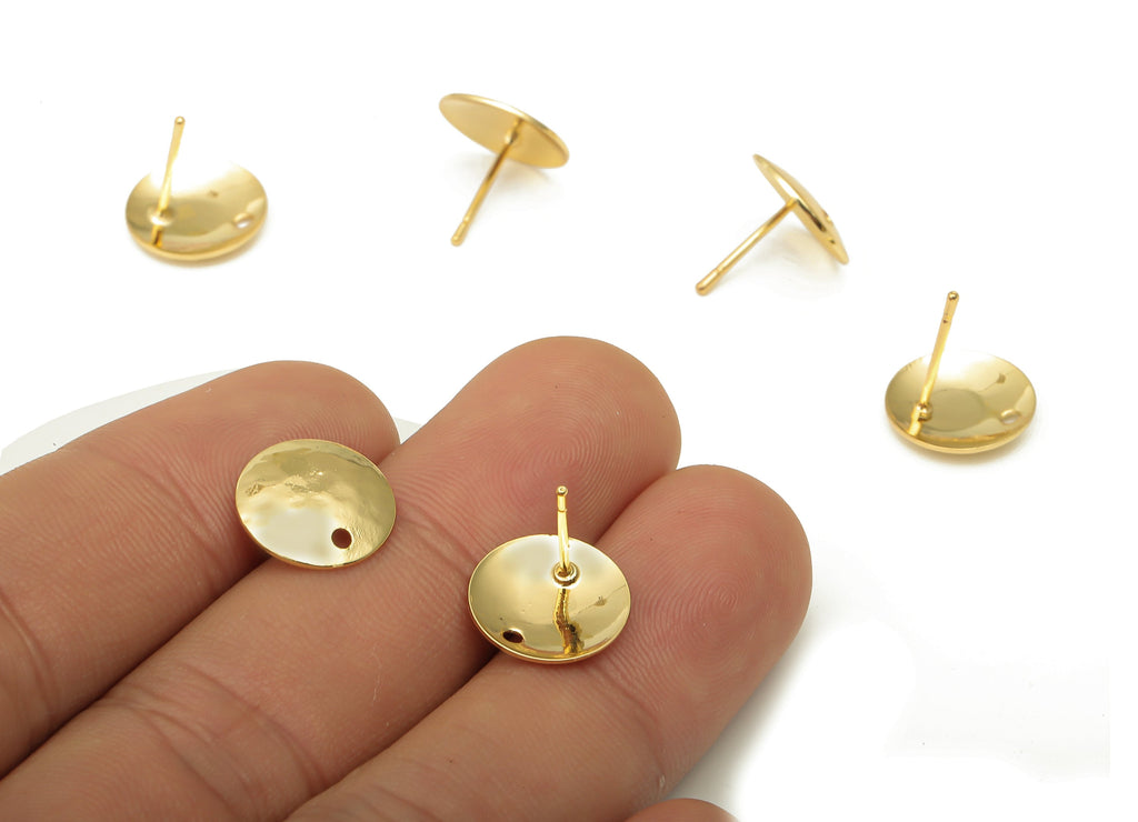 Brass Gold Hammered Round Earring Stud - Brass Circle Earring Posts - Stainless Steel Stud - 18K Real Gold Plating -12.1x12.1x0.7mm -RGP5154 - DOMEDBAZAAR