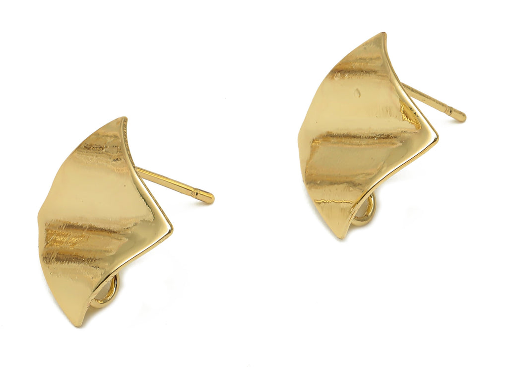 Brass Square Wavy Earring Post - Wave Earring Stud With Loop - Stainless Steel Stud - 18K Real Gold Plating - 12.56x12.56x1.1mm - RGP5157 - DOMEDBAZAAR