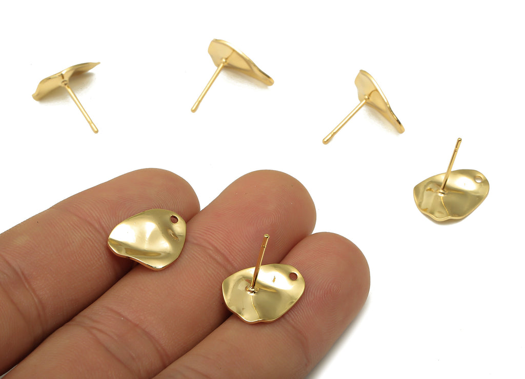Brass Dainty Earrings Stud - Gold Plated Irregular Posts - Stainless Steel Stud - 18K Real Gold Plated Brass - 15.44x11.94x1.03mm - RGP5172 - DOMEDBAZAAR