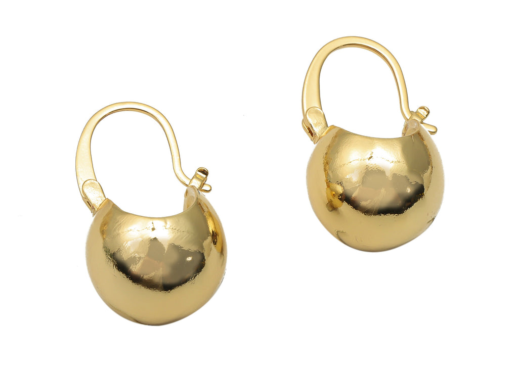Brass Basket Ball Hoop Earring - Brass Ball Clasp Hoop Earrings - Basket Bag Earrings - 18K Real Gold Plated - 23.03x13.29x1.92mm - RGP4984 - DOMEDBAZAAR