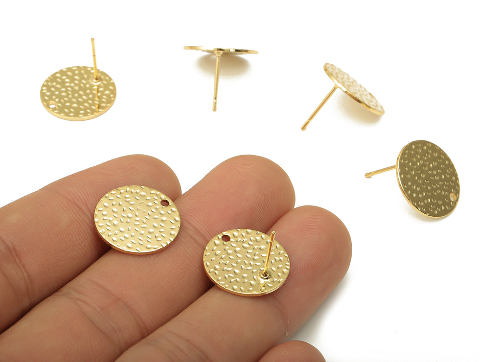 Brass Round Dots Earring Stud - Circle Spotted Earring Posts - Stainless Steel Stud - 18K Real Gold Plating - 16.04x16.04x0.81mm -RGP5177 - DOMEDBAZAAR