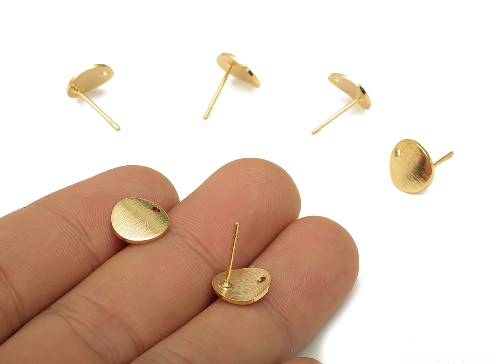 Brass Textured Round Earring Stud - Brass Circle Earring Posts - Stainless Steel Stud - 18K Real Gold Plating - 10.1x10.1x0.97mm - RGP5192 - DOMEDBAZAAR