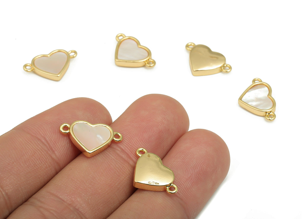 Brass Heart Connectors - Brass MOP Shell Heart Connector - 18K Real Gold Plated Brass - Mother of Pearl - 16.77x10.53x2.9mm - RGP4632 - DOMEDBAZAAR