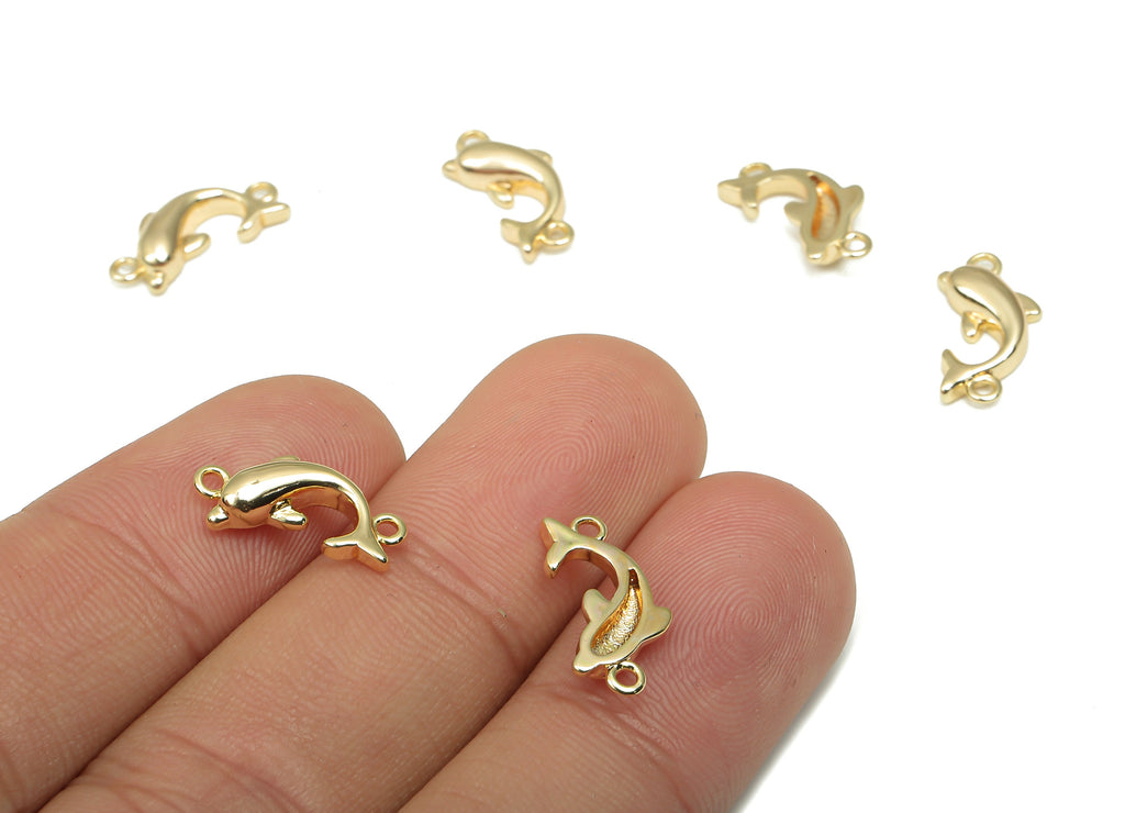 Gold Dolphin Connector - Dolphin Pendant - Dolphin Charm - 18K Real Gold Plated Brass - For Necklace - For Bracelet - 15.3x7.8x3mm - RGP4655 - DOMEDBAZAAR