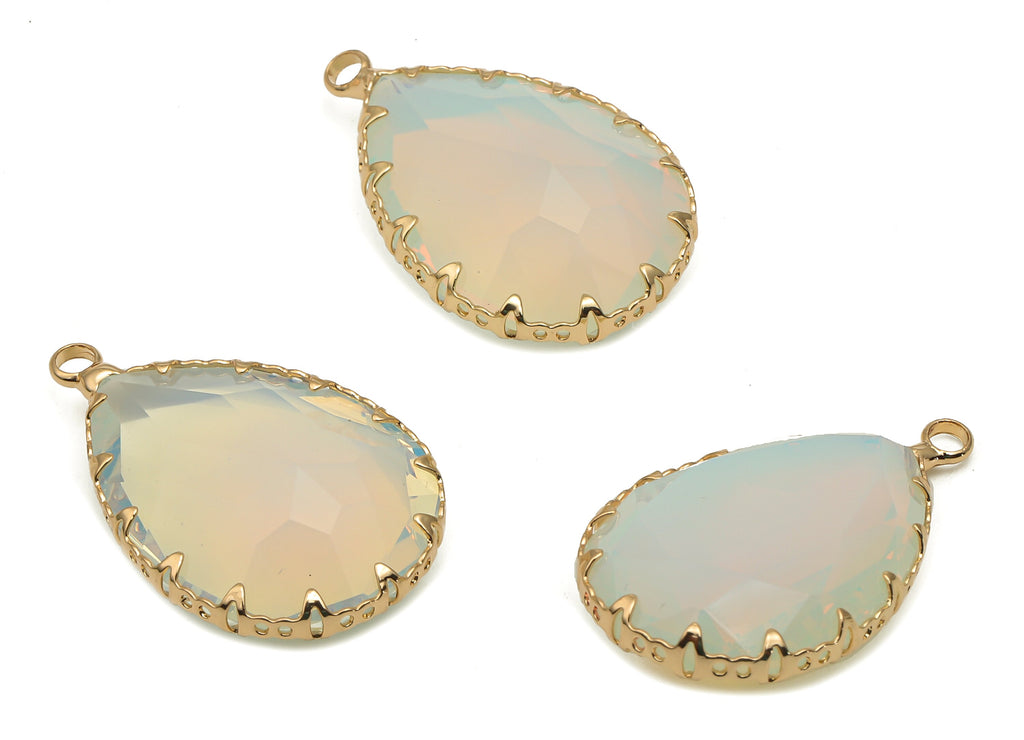 Pearl White Teardrop Glass Earring Charms - White Crystal Drop Pendant Charm - Gold Plated Charms - Modern Jewelry-30.6x18.8x9.32mm- GS1151A - DOMEDBAZAAR