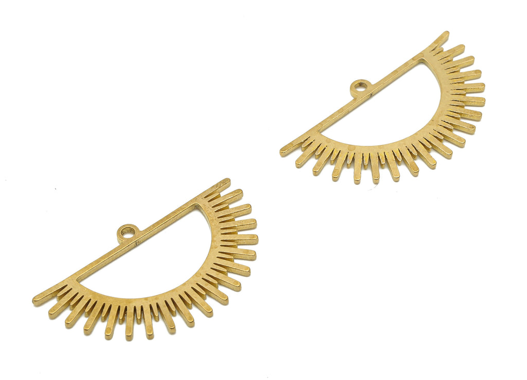 Raw Brass Semi Circle Sun Cutout Earring Charms - Brass Semi Half Moon Pendant - Jewelry Making Supplies - 29.73x17.46x0.85mm - PPA4031 - DOMEDBAZAAR