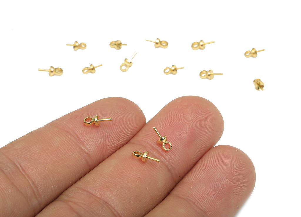 Brass Bead Cap With Peg - 18K Real Gold Plated Brass Stud - Peg Cap Bails With Loop - Jewelry Making Supplies - 6.33x2.8x0.88mm - RGP4663 - DOMEDBAZAAR