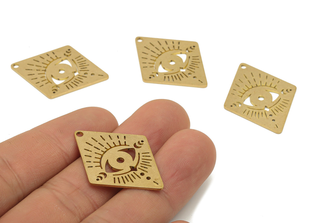 Brass Rhombus Earrings Charm - Raw Brass Eye Cutout Earring Charm - Crescent Eyelash Laser Cut Pendant - 33.85x25.32x0.82mm - PPA4206 - DOMEDBAZAAR