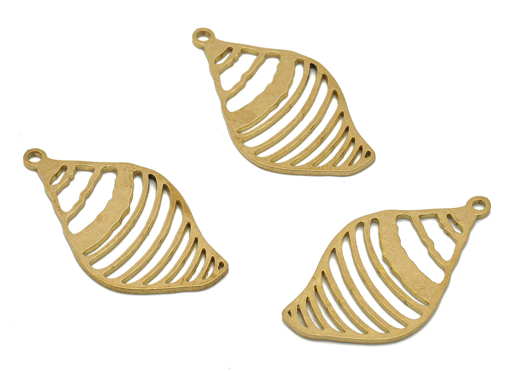 Brass Shell Earrings Charm - Raw Brass Sea Shell Leaf Cutout Pendant - Earring Findings - Jewelry Supplies - 29.92x16.97x0.8mm - PPA4281 - DOMEDBAZAAR