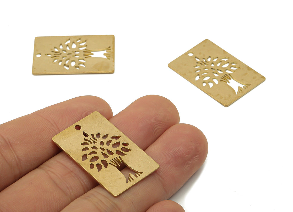 Brass Rectangle Lifetree Earring Charm - Raw Brass Botanical Cutout Pendant - Laser Cut Charms - 30x20.5x0.66mm - PPA4317 - DOMEDBAZAAR