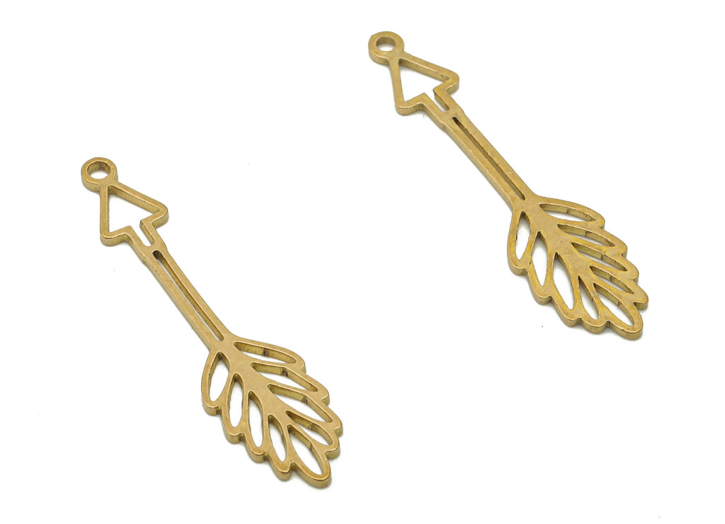 Brass Arrow Wing Earring Charms - Raw Brass Leaf Arrow Cutout Pendant - Laser Cut Charms - Drop Earring Charm - 35.76x8.24x0.88mm - PPA4393 - DOMEDBAZAAR