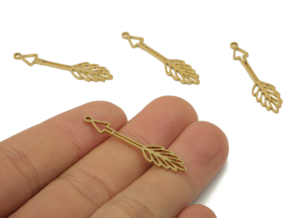 Brass Arrow Wing Earring Charms - Raw Brass Leaf Arrow Cutout Pendant - Laser Cut Charms - Drop Earring Charm - 35.76x8.24x0.88mm - PPA4393 - DOMEDBAZAAR