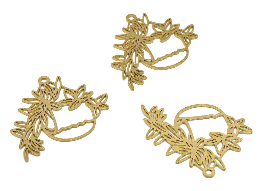 Brass Round Flower Pot Earrings Charm - Raw Brass Vase Branch Cutout Pendant - Laser Cut Charm - 40.12x32.25x0.89mm- PPA4400 - DOMEDBAZAAR