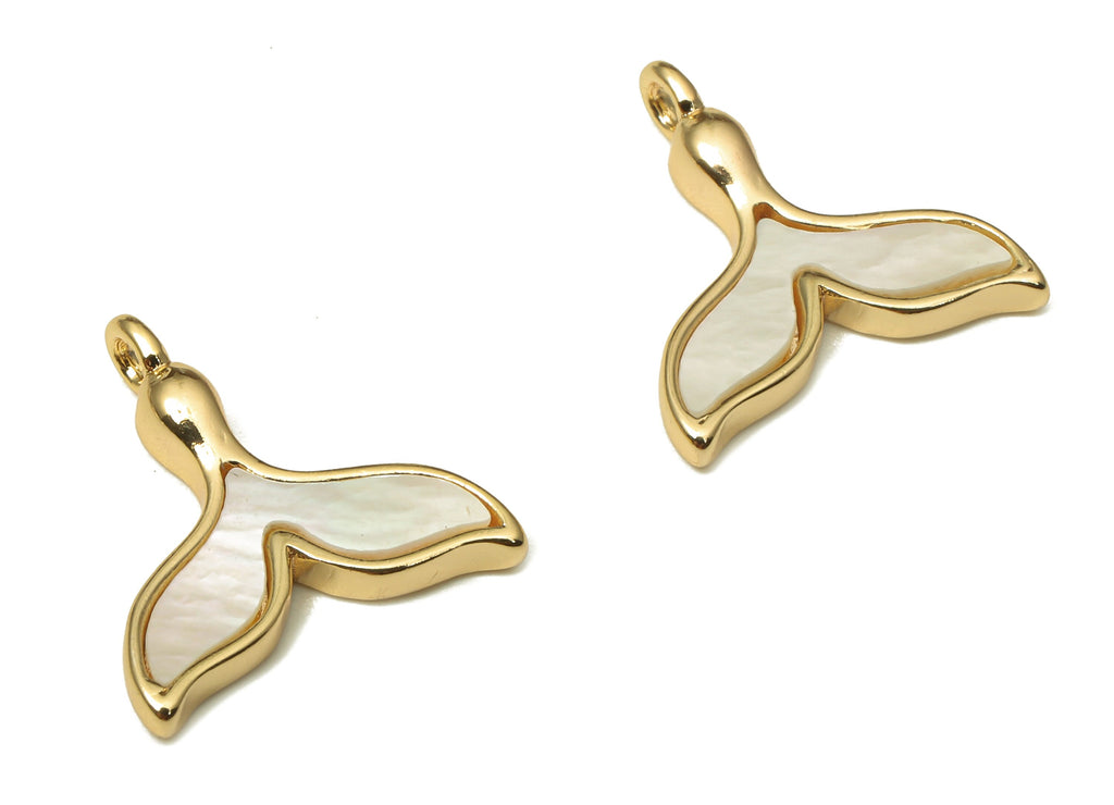 Brass Fish Tail Earring Charms - Shell Fish Tail Pendant With Loop - 18K Real Gold Plated Brass - For Necklace - 14.7x14.63x1.77mm - RGP5221 - DOMEDBAZAAR