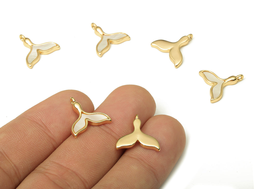 Brass Fish Tail Earring Charms - Shell Fish Tail Pendant With Loop - 18K Real Gold Plated Brass - For Necklace - 14.7x14.63x1.77mm - RGP5221 - DOMEDBAZAAR