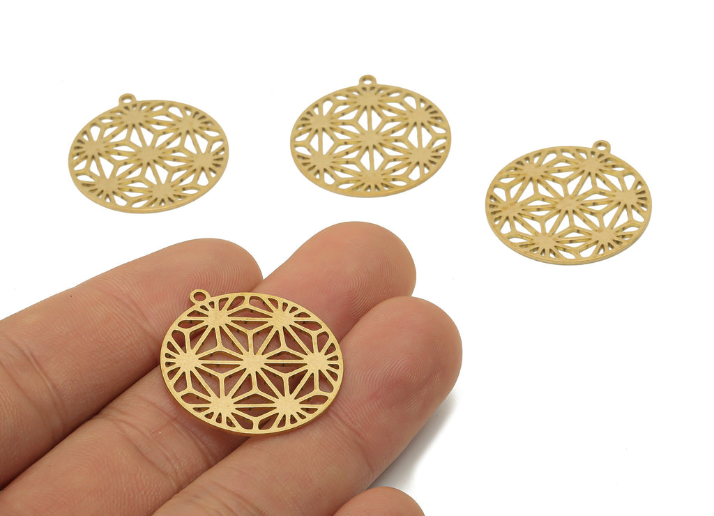 Brass Round Flower Field Earrings Charm - Raw Brass Flower Field Garden bed Cutout Pendant - Laser Cut Charms - 27.96x25.24x0.67mm - PPA4467 - DOMEDBAZAAR