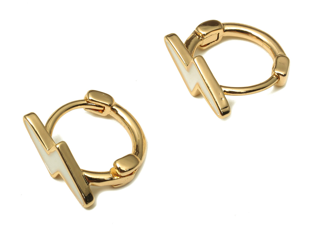 Brass Round Enamel Gold Flash Earring Clasp - Circle Lightning Earring With Shell - 18K Real Gold Plated Brass - 12.67x12.58x1.5mm - RGP5224 - DOMEDBAZAAR