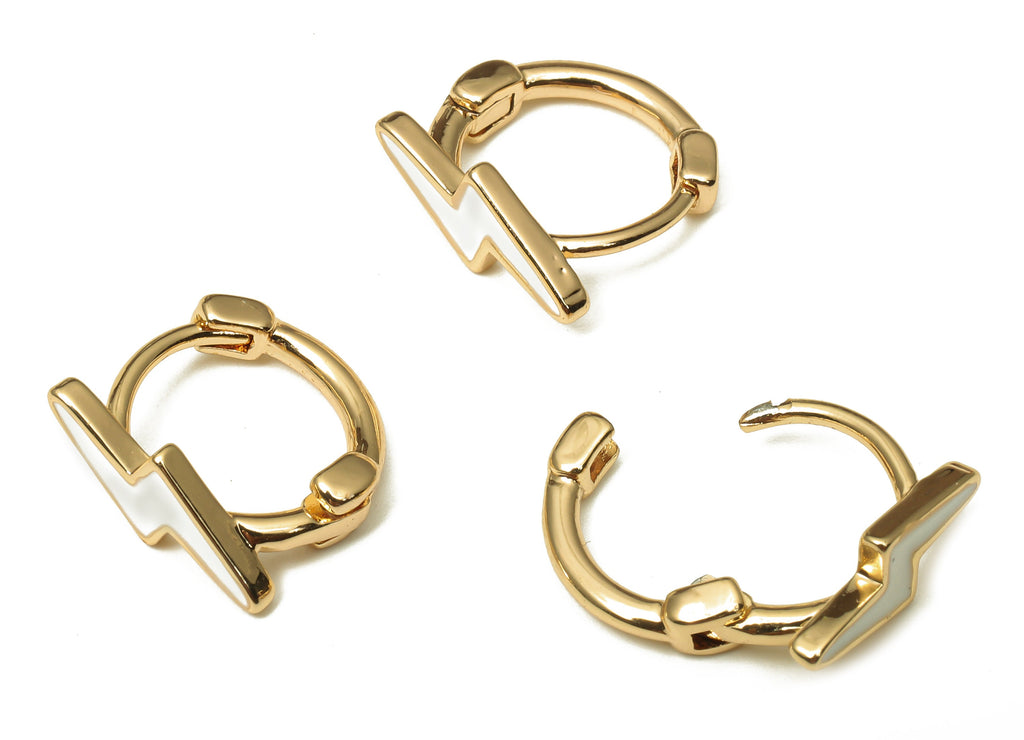 Brass Round Enamel Gold Flash Earring Clasp - Circle Lightning Earring With Shell - 18K Real Gold Plated Brass - 12.67x12.58x1.5mm - RGP5224 - DOMEDBAZAAR