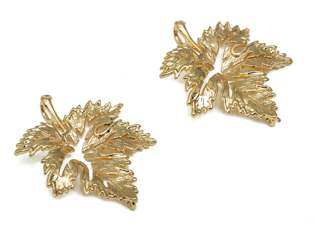 Brass Maple Leaf Earring Charm - Brass Alder Leaf Earring Charms - 18K Real Gold Plating Pendant - For Necklace - 28.1x24.4x1.82mm - RGP4694 - DOMEDBAZAAR
