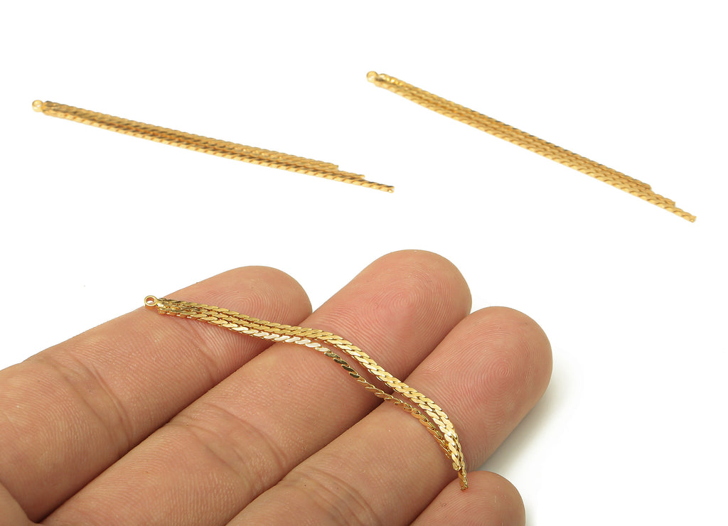 Brass Serpentine Gold Snake Chains Earrings - Brass Tassel Chain Charms - Earring Findings - 18k Real Gold Plating - 81.45x3x1.2mm - RGP5232 - DOMEDBAZAAR