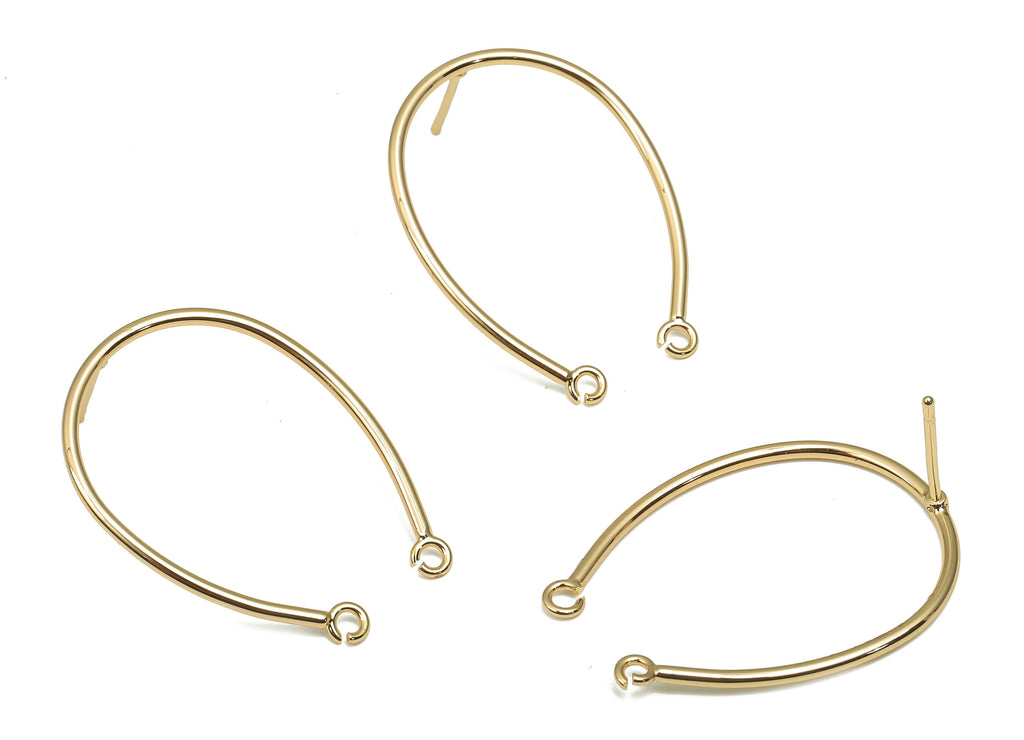 Gold Horseshoe Stud Earrings With 2 Loops - U Ear Posts - Simple Ear Wire - 18K Real Gold Plating Connector - 24.48x20.69x1.2mm-  RGP4713 - DOMEDBAZAAR