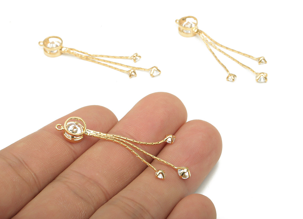 Brass Fringe Earrings Charm With Zircon - 18K Real Gold Plated Brass Tassel - Fringe Chain Tassel - 44.52x7.4x4.26mm - RGP4714 - DOMEDBAZAAR