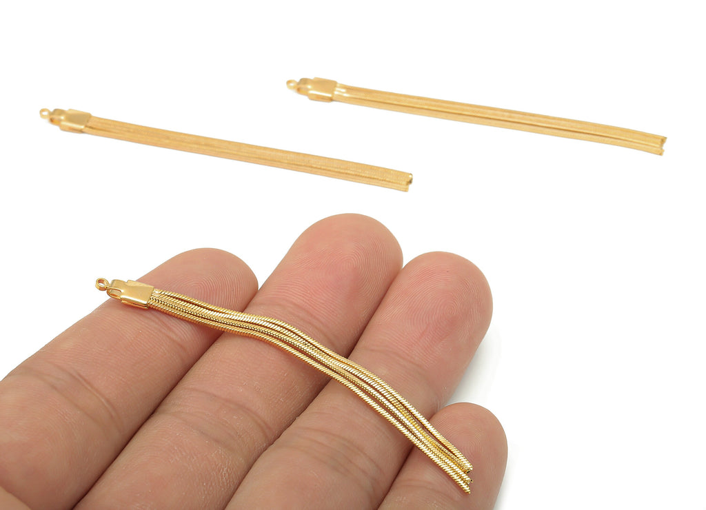 Brass Fringe Chain Earring - 18K Real Gold Plated Brass Tassel - Fringe - Brass Fringe Chain Tassel - 66.59x4.55x2.05mm - RGP4718 - DOMEDBAZAAR