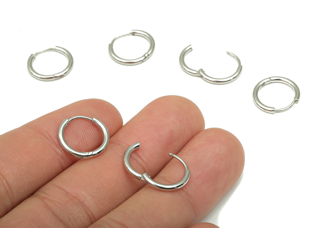 Hoop Earring Clasp - Brass Circle Earrings - 18k Real White Gold Plated Round Brass - Jewelry Supplies - 13.6x13.6x1.65mm - RGP4726S - DOMEDBAZAAR