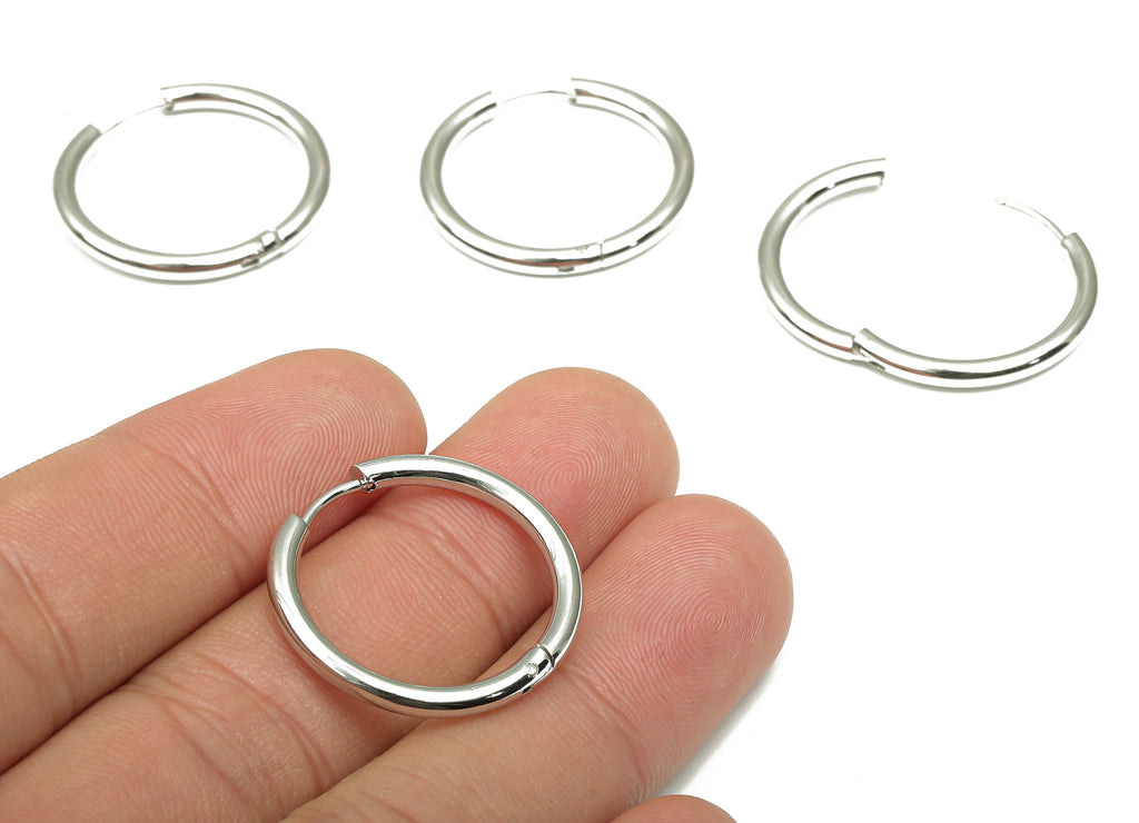 Hoop Earring Clasp - Brass Circle Earrings - 18k Real White Gold Plated Round Brass - Jewelry Supplies - 19.98x19.98x2.46mm - RGP4730S - DOMEDBAZAAR